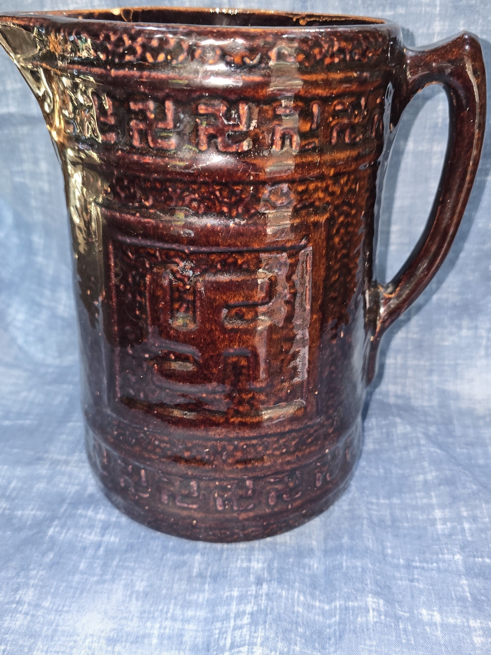 1920's Mccoy Pottery Swastika Native American Peace Symbol Stoneware Pitcher